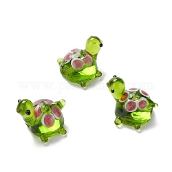 Manuell Murano Glas Perlen, Schildkröte, gelb-grün, 18.5~20x14.5~17.5x16.5 mm, Bohrung: 1.8 mm