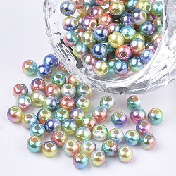 Cuentas de perlas de imitación de plástico ABS del arco iris, gradiente de perlas de sirena, redondo, colorido, 5x4.5mm, agujero: 1.4 mm, aproximamente 9000 unidades / 500 g