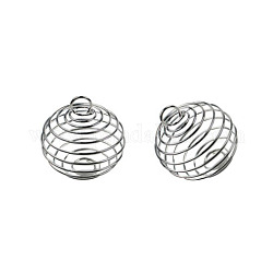 Pendentifs de cage de perle en spirale de fer, charme rond, couleur d'argent, 30x25mm, Trou: 5mm