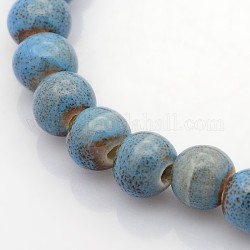 Handgemacht antiken Phantasie glasiertem Porzellan Keramik runde Perlen Stränge, Himmelblau, 12~13 mm, Bohrung: 2 mm, ca. 30 Stk. / Strang, 15.74 Zoll