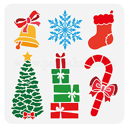 FINGERINSPIRE Christmas Ornament Stencil 11.8x11.8 inch Christmas Trees Snowflakes Stencil Template Plastic Bells Christmas Stockings Presents Box Patterns Stencil for Wood Wall Floor Christmas Decor