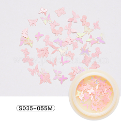 Paper Cabochons, Fashion Nail Art Decorations, Butterfly, Pink, 3~5x5~7x0.1mm, 50pcs/box