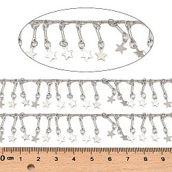 Cadenas de eslabones de latón chapado en rack, con charms estrella, Plateado de larga duración, soldada, con carrete, Platino, 8x2x1mm, aproximadamente 32.81 pie (10 m) / rollo