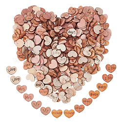 Superfindings 4 estilos corazón con amor y palabra cabujones de madera, Decoraciones para el hogar, color mezclado, 11.5~12x14.5~15x2mm