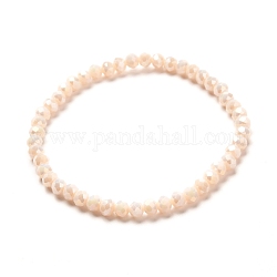 Facettierte GlasUnterlegscheibe Perlen Stretcharmband für Kinder, undurchsichtiges einfarbiges Glasarmband, beige, 4x3.5 mm, Innendurchmesser: 1-7/8 Zoll (4.8 cm)
