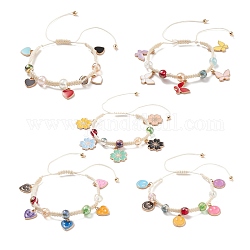 Braccialetto di perline intrecciate di vetro tondo con ciondolo in lega smaltata, braccialetto regolabile per le donne, colore misto, diametro interno: 1-3/4~3-7/8 pollice (4.6~9.85 cm)