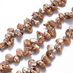Chapelets de perles en Keshi naturel, perle de culture d'eau douce, teinte, pépites, saumon noir, 6~19x4~10x2~10mm, Trou: 0.5mm, Environ 72~86 pcs/chapelet, 14.57~15.35 pouce (37~39 cm)