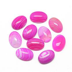 Natural Striped Agate/Banded Agate Cabochons, Dyed, Oval, Hot Pink, 25x18x6~7mm