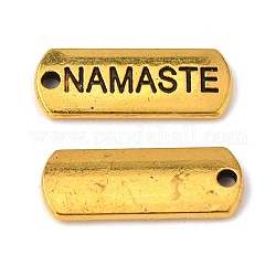 Тибетский стиль сплава прямоугольник с подвесками слов NAMASTE, без кадмия и без свинца, античное золото , 8x21x2 мм, отверстие : 2 мм, Около 555 шт / 1000 г