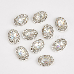 Alloy Rhinestone Cabochons, Nail Art Decoration Accessories, Oval, Silver Color Plated, Crystal AB, 10x7x3.5mm