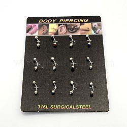 316L Surgical Stainless Steel Rhinestone Ball Eyebrow Rings, Grade A, Mixed Color, 16x4mm, Pin: 1mm, about 12pcs/board