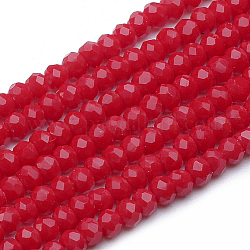Opache perle di vetro fili, giada imitato, sfaccettato, rondelle, rosso, 2.5~3.1x1.5~2.2mm, Foro: 0.5 mm, circa 150~160pcs/filo, 12.60 pollice ~ 13.39 pollici (32~34 cm)