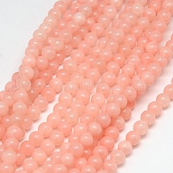 Chapelets de perles en jade jaune naturel, teinte, ronde, saumon clair, 8mm, Trou: 1mm, Environ 50 pcs/chapelet, 15.75 pouce