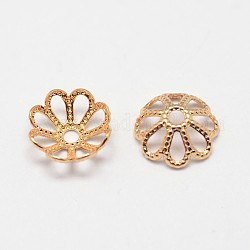 Flower Grade AAA Brass Fancy Bead Caps, Cadmium Free & Nickel Free & Lead Free, Real 18K Gold Plated, 7x3mm, Hole: 1mm