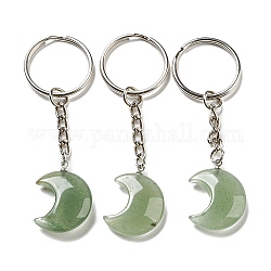 Reiki natürliche grüne Aventurin-Mond-Anhänger-Schlüsselanhänger, mit eisernen Schlüsselanhängerringen, 7.8 cm
