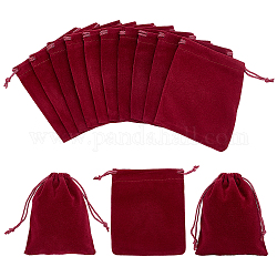 Rectangle Velvet Pouches, Candy Gift Bags Christmas Party Wedding Favors Bags, Dark Red, 12x10cm