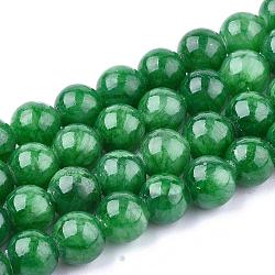 Natural Dyed Yellow Jade Gemstone Bead Strands, Round, Green, 10mm, Hole: 1mm, about 40pcs/strand, 15.7 inch