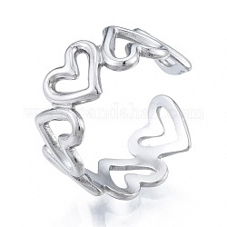 304 anneaux de manchette coeur creux en acier inoxydable, anneaux ouverts pour femmes filles, couleur inoxydable, nous taille 6 (17.1 mm)