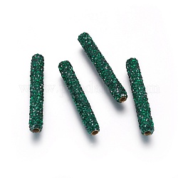 Abalorios de Diamante de imitación de latón, tubo, esmeralda, 35x5.5mm, agujero: 2 mm