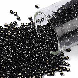 Cuentas de semillas redondas toho, Abalorios de la semilla japonés, (2210) negro azabache opaco forrado en plata, 11/0, 2.2mm, agujero: 0.8 mm, acerca 1110pcs / botella, 10 g / botella