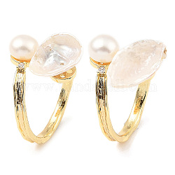 Открытое кольцо-манжета с натуральным жемчугом и чистым фианитом, латунное кольцо для женщин, реальный 14k позолоченный, внутренний диаметр: 17 мм