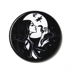 Printed Acrylic Pendants, Hecate with Snake Charm, Black, 33.5x2.8mm, Hole: 1.9mm