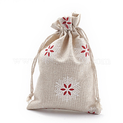 Bolsas de embalaje de poliéster (algodón poliéster) Bolsas con cordón, con copo de nieve impreso, rojo, 18x13 cm