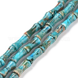 Brins de perles de jaspe impérial naturel, teinte, baton de bambou, turquoise foncé, 12x5mm, Trou: 0.5mm, Environ 34 pcs/chapelet, 15.94'' (40.5 cm)