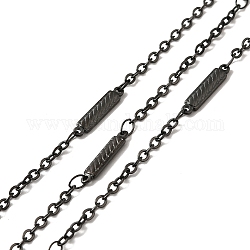 304 Stainless Steel Rectangle Link Chains, with Spool, Soldered, Electrophoresis Black, 15x3x1.5mm, 2.5x2x0.3mm, about 32.81 Feet(10m)/Roll