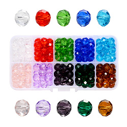 Perle di vetro trasparente, sfaccettato, rondelle, colore misto, 10x8mm, Foro: 1.6 mm, circa 150 pc / scatola