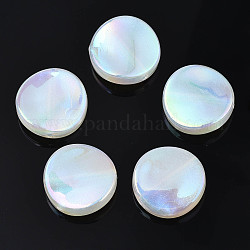 Perline acriliche con placcatura iridescente arcobaleno, Glitter perline, rotondo e piatto, bianco, 19.5x6mm, Foro: 1.8~2 mm
