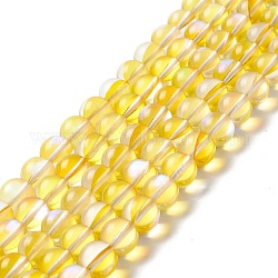 Synthetic Moonstone Beads Strands, Round, Yellow, 10mm, Hole: 1mm, about 37~39pcs/strand, 14.76''~14.96''(37.5~38cm)