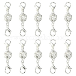 Alloy Crystal Rhinestone Magnetic Clasps, with Double Lobster Claw Clasps, Silver, 41mm, Lobster Clasp: 12x7x3mm, Magnetic Clasp: 15x8.5mm