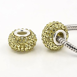 Resin European Rhinestone Beads, Grade A, with Silver Plated Brass Double Cores, Rondelle, Dark Khaki, 15x10mm, Hole: 5mm