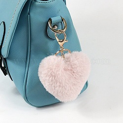 Boules de pompons en imitation fourrure, Pour bricolage porte-clés sac faisant des accessoires, cœur, rose, 10x8 cm