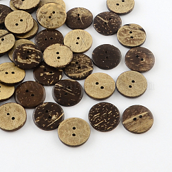 2 -hole boutons de noix de coco plats et ronds, brun coco, 20x3.5mm, Trou: 2mm