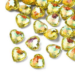 Cabujones de cristal de rhinestone, accesorios de la decoración del arte del clavo, facetados, corazón, citrino, 9.5x10x6mm