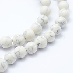 Synthetic Howlite Bead Strand, Dyed, Round, White, 6mm, Hole: 1mm, about 66pcs/strand, about 15 inch