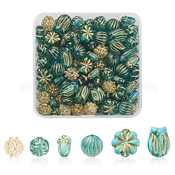 6 style de placage de perles acryliques, métal enlacée, Rond et fleur, couleur mixte, 11~16.5x8~13x5.5~12mm, Trou: 1.2~2.5mm, 137 pcs / boîte
