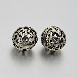Brass Round Hollow Filigree Beads, Filigree Ball, Lead Free & Cadmium Free, Antique Silver, 8mm, Hole: 2mm