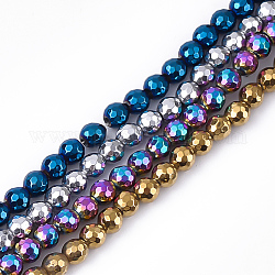 Chapelets de perles en hématite synthétique sans magnétiques, placage sous vide, polygone, couleur mixte, 4mm, Trou: 0.8mm, Environ 102~103 pcs/chapelet, 15.7 pouce