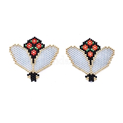 Pendentifs en perles de rocaille faites à la main, avec du fil élastique, motif de tissage, bouquet, colorées, 39~40x41x1.5~2mm