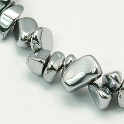 Chapelets de perles en hématite synthétique sans magnétiques, puces, Plaqué Argent, 6~11x5~8mm, Trou: 2~6mm