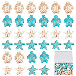 Sunnyclue 1 boîte de 100+100 perles tortues étoiles de mer en vrac bleu blanc synthétique turquoise mer océan animal perle tortue été hawaï perles en vrac pour la fabrication de bijoux kit de perles fournitures de bracelets