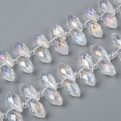 Perlas de cristal de cristal hebras, cuentas perforadas superiores, facetados, lágrima, claro ab, 13x6mm, agujero: 1 mm, aproximamente 100 pcs / cadena, 16.5 pulgada