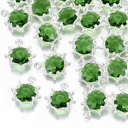 Facettierten Glas-Anhänger, mit umweltfreundlichen LegierungsZubehörn, Cadmiumfrei und Nickel frei und Bleifrei, facettiert, Blume, Silber, lime green, 15x13x4 mm, Bohrung: 1.6 mm