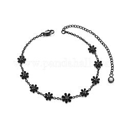 Bracelets de cheville en acier inoxydable Shegrace, avec de la zircone cubique clair, fleur, gunmetal, 8-1/4