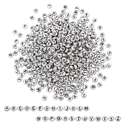 Chgcraft perles de lettre en acrylique plaqué argent, plat rond, lettre a ~ z, 7x4mm, Trou: 1.3mm, 26 lettres d'information, environ 43pcs / lettre, 1118 pcs / boîte