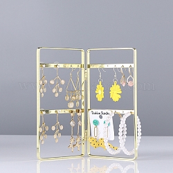Soportes plegables para pendientes con pantalla de hierro, 2 panel organizador de joyas para almacenamiento de pendientes., Rectángulo, dorado, 16x17x0.6 cm