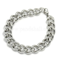 304 Stainless Steel Curb Chain/Twisted Chain Bracelets, with Lobster Claw Clasps, Stainless Steel Color, 9 inch(230mm), 13.5mm